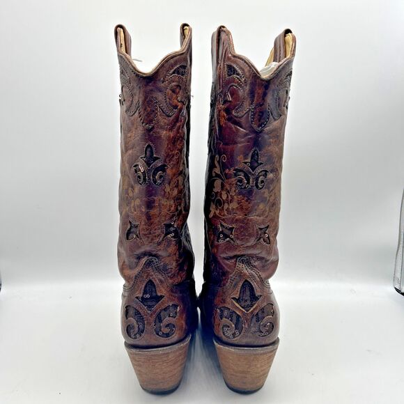 Corral Vintage Cowboy Boots Womens 6.5 Brown Sequin Inlay Embroidered  Western - Picture 4 of 8